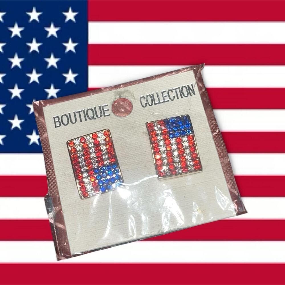 USA Patriotic Flag Crystal Swarovski Earrings